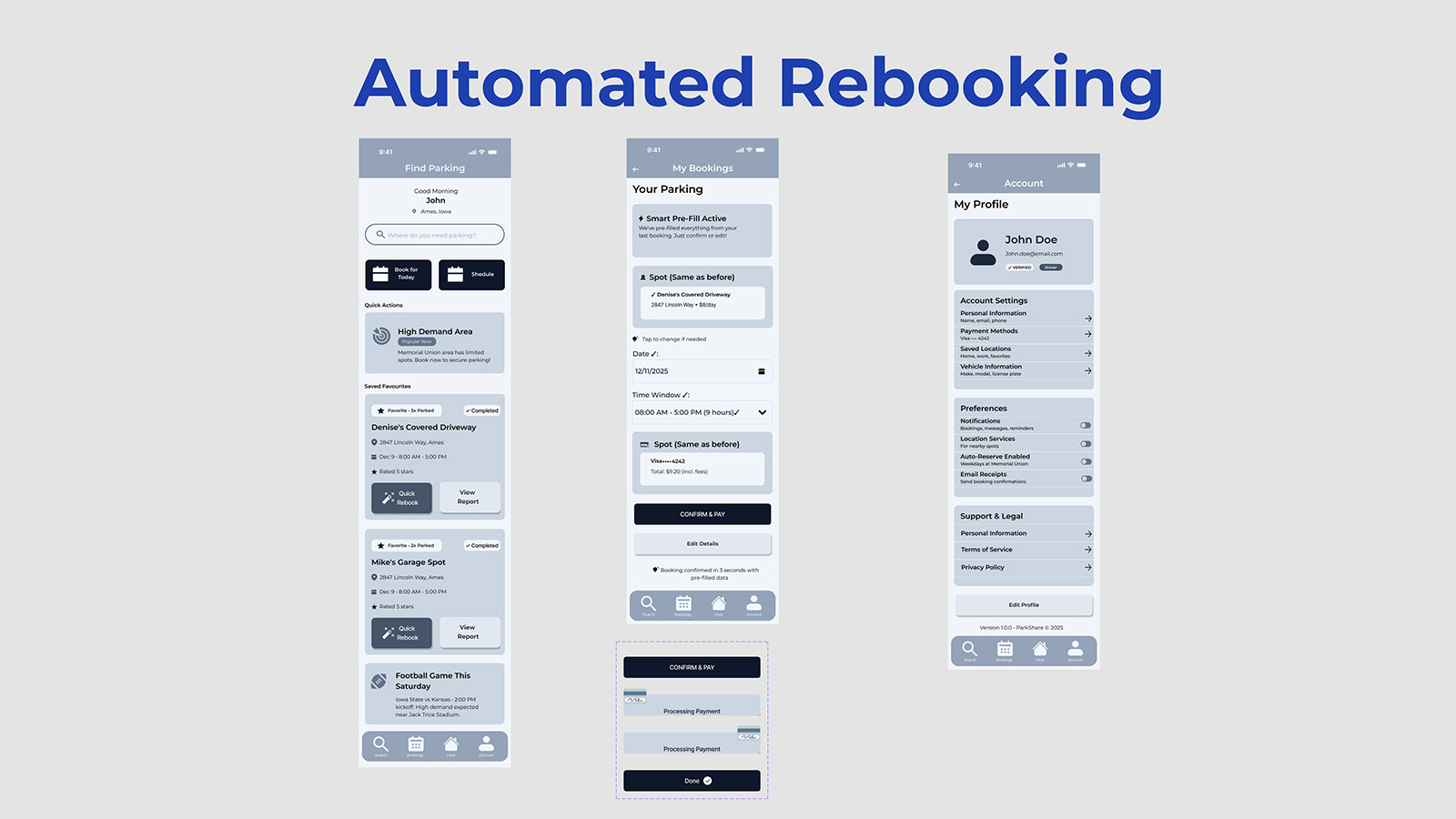ParkShare Greyscale Automated Rebooking Flow