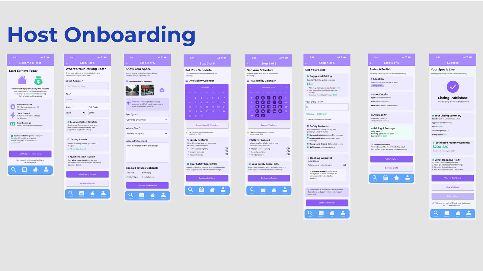 ParkShare Color Host Onboarding Flow