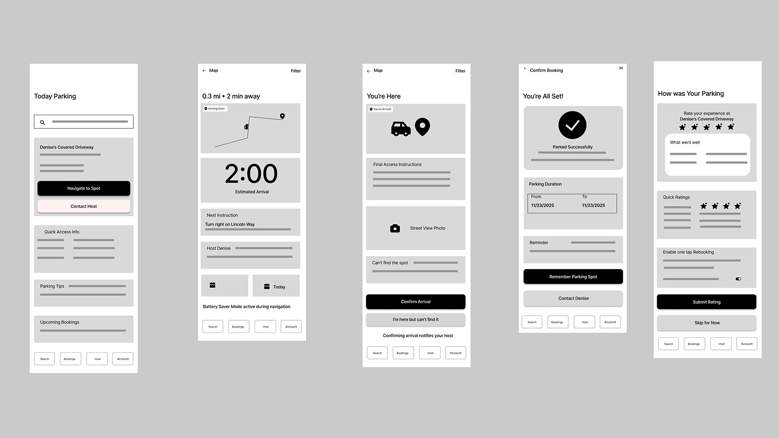 ParkShare Lo-Fi Navigate Flow